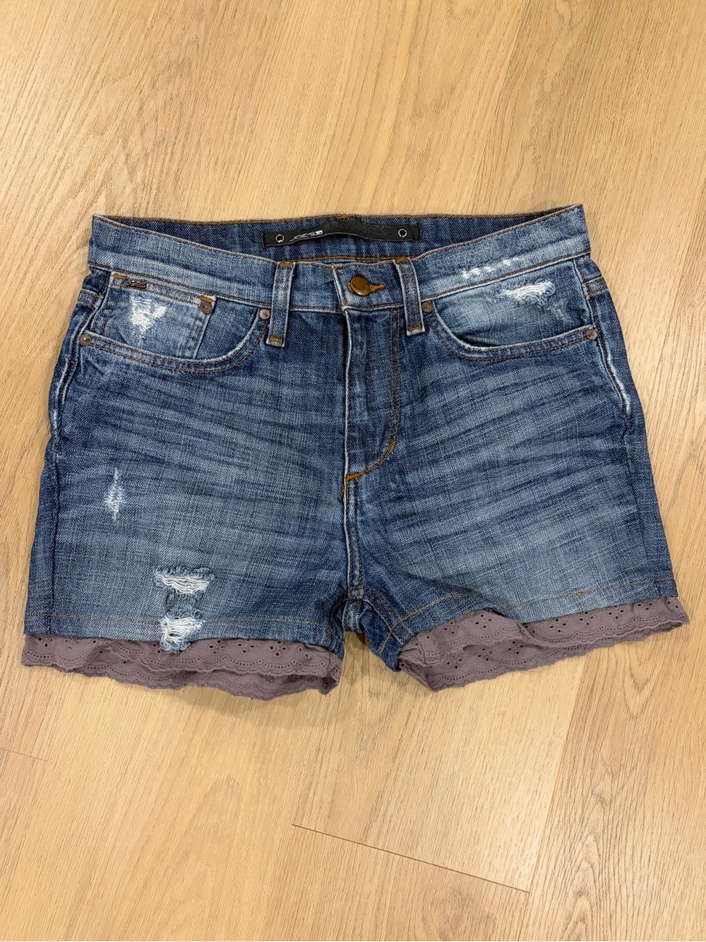 Joe’s Jeans Distressed Denim Boho Shorts with Eyelet Lace Trim Women’s Size 29